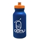 aerial view a metallic navy blue bottle & orange lid 20 oz the omni color bike bottle with push pull lid, image 1 of 2