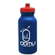 aerial view a metallic navy blue bottle & red lid 20 oz the omni color bike bottle with push pull lid, image 1 of 2