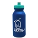 aerial view a metallic navy blue bottle & teal lid 20 oz the omni color bike bottle with push pull lid, image 1 of 2
