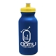 aerial view a metallic navy blue bottle & yellow lid 20 oz the omni color bike bottle with push pull lid, image 1 of 2