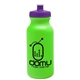 aerial view a neon green bottle & violet lid 20 oz the omni color bike bottle with push pull lid, image 1 of 2