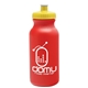 aerial view a red bottle & yellow lid 20 oz the omni color bike bottle with push pull lid, image 1 of 2
