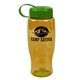 a transparent yellow bottle & green lid poly - pure - 27 oz transparent bottle with tethered lid