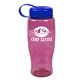 a transparent pink bottle & blue lid poly - pure - 27 oz transparent bottle with tethered lid