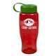 a transparent red bottle & green lid poly - pure - 27 oz transparent bottle with tethered lid