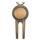 aerial view a antique gold honor magnetic divot repair tool with ball marker, image 1 of 3
