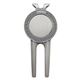 aerial view a antique silver honor magnetic divot repair tool with ball marker, image 1 of 2