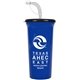 aerial view a royal blue cup & black lid super sipper - 32 oz sport sipper with straw, image 1 of 2