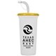 a white cup & yellow lid super sipper - 32 oz sport sipper with straw