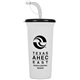 a white cup & black lid super sipper - 32 oz sport sipper with straw