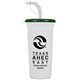 a white cup & dark green lid super sipper - 32 oz sport sipper with straw