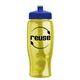 a transparent yellow bottle & royal blue lid poly - pure - 27 oz transparent bottle with push pull lid
