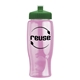 a transparent pink bottle & green lid poly - pure - 27 oz transparent bottle with push pull lid