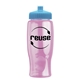 a transparent pink bottle & cyan lid poly - pure - 27 oz transparent bottle with push pull lid
