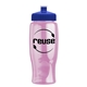 a transparent pink bottle & royal blue lid poly - pure - 27 oz transparent bottle with push pull lid