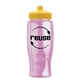 a transparent pink bottle & yellow lid poly - pure - 27 oz transparent bottle with push pull lid