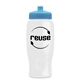 a white bottle & cyan lid poly - pure - 27 oz transparent bottle with push pull lid