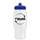 a white bottle & royal blue lid poly - pure - 27 oz transparent bottle with push pull lid