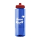 a blue bottle & red lid 32 oz the guzzler transparent color sport bottle