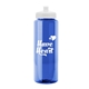 a blue bottle & white lid 32 oz the guzzler transparent color sport bottle
