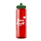 a red bottle & green lid 32 oz the guzzler transparent color sport bottle