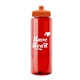 a red bottle & orange lid 32 oz the guzzler transparent color sport bottle