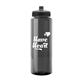 aerial view a smoke bottle & black lid 32 oz the guzzler transparent color sport bottle, image 1 of 2
