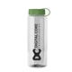 aerial view a clear bottle & green lid guzzler bottle with tethered lid - 32 oz, image 1 of 2