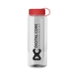 aerial view a clear bottle & red lid guzzler bottle with tethered lid - 32 oz, image 1 of 2