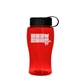 aerial view a red bottle & black lid poly - pure jr. - 18 oz transparent bottle with tethered lid, image 1 of 2