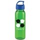 a transparent green bottle & royal blue lid 24 oz the outdoorsman bottle with crest lid - made with tritan