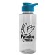 aerial view a clear bottle & cyan lid mountaineer tritan(r) bottle with drink - thru lid - 36 oz, image 1 of 2