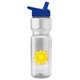 a clear bottle & blue lid champion - 28 oz transparent bottle with flip straw lid and digital imprint