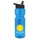 a blue bottle & black lid champion - 28 oz transparent bottle with flip straw lid and digital imprint