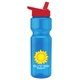 a blue bottle & red lid champion - 28 oz transparent bottle with flip straw lid and digital imprint
