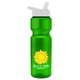 aerial view a green bottle & white lid champion - 28 oz transparent bottle with flip straw lid and digital imprint, image 1 of 2