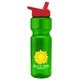 a green bottle & red lid champion - 28 oz transparent bottle with flip straw lid and digital imprint