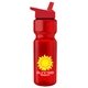aerial view a red bottle & red lid champion - 28 oz transparent bottle with flip straw lid and digital imprint, image 1 of 2
