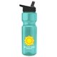 a teal bottle & black lid champion - 28 oz transparent bottle with flip straw lid and digital imprint