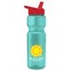 a teal bottle & red lid champion - 28 oz transparent bottle with flip straw lid and digital imprint