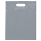 aerial view a gray lo - density die cut bag with bottom gusset, image 1 of 2