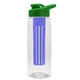 a clear bottle & green lid & blue infuser the flair - 26 oz transparent tritan(tm) bottle with drink thru lid and large infuser