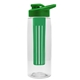 aerial view a clear bottle & green lid & green infuser the flair - 26 oz transparent tritan(tm) bottle with drink thru lid and large infuser, image 1 of 2