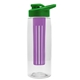 a clear bottle & green lid & violet infuser the flair - 26 oz transparent tritan(tm) bottle with drink thru lid and large infuser