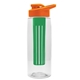 a clear bottle & orange lid & green infuser the flair - 26 oz transparent tritan(tm) bottle with drink thru lid and large infuser