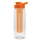 aerial view a clear bottle & orange lid & orange infuser the flair - 26 oz transparent tritan(tm) bottle with drink thru lid and large infuser, image 1 of 2