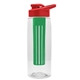 a clear bottle & red lid & green infuser the flair - 26 oz transparent tritan(tm) bottle with drink thru lid and large infuser