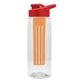 a clear bottle & red lid & orange infuser the flair - 26 oz transparent tritan(tm) bottle with drink thru lid and large infuser