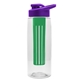 a clear bottle & violet lid & green infuser the flair - 26 oz transparent tritan(tm) bottle with drink thru lid and large infuser