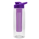 aerial view a clear bottle & violet lid & violet infuser the flair - 26 oz transparent tritan(tm) bottle with drink thru lid and large infuser, image 1 of 2
